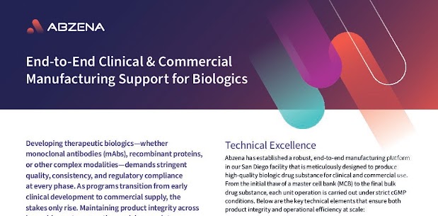 End-to-End Clinical & Commercial Manufacturing Support for Biologics Info Sheet - Abzena